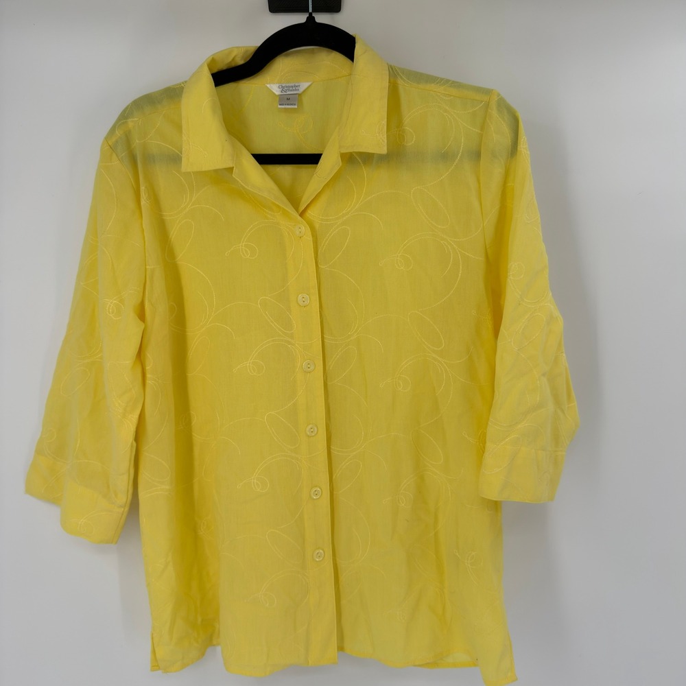 Christopher & Banks Yellow Scroll‎ Embroidered Button Down Shirt Women's Medium